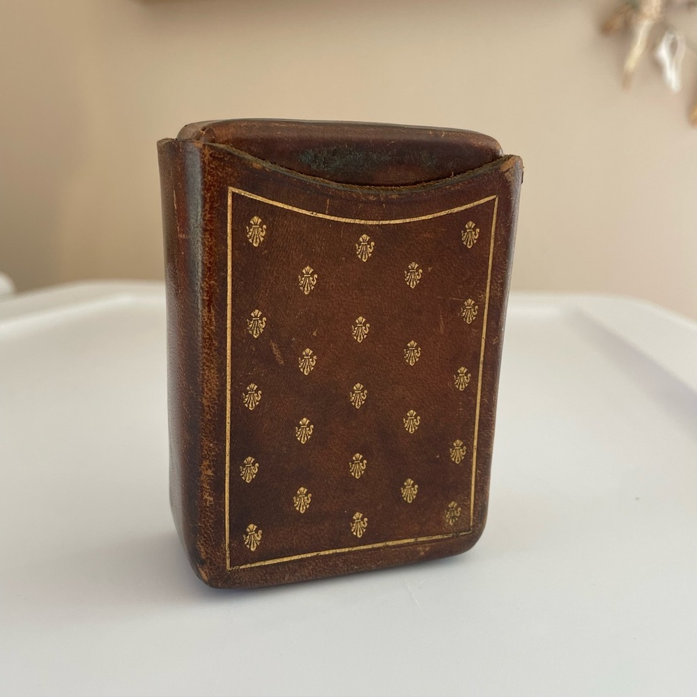 Vintage Brown Calf Leather Card Holder with Gold Details Retro Italy